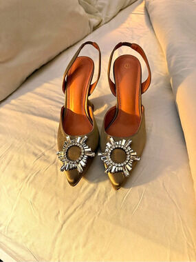 Gold Embellished Slingback Heels